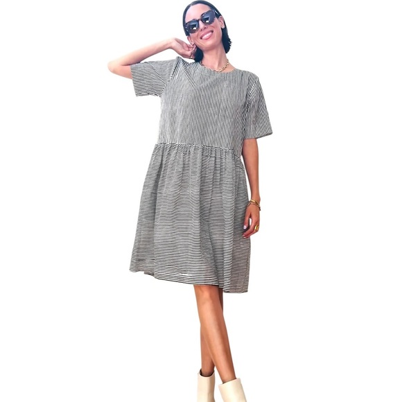 NWT | 100% ORGANIC COTTON HUDSON SHIRT DRESS MENSWEAR BLACK & WHITE STRIPE L/XL - Picture 12 of 12